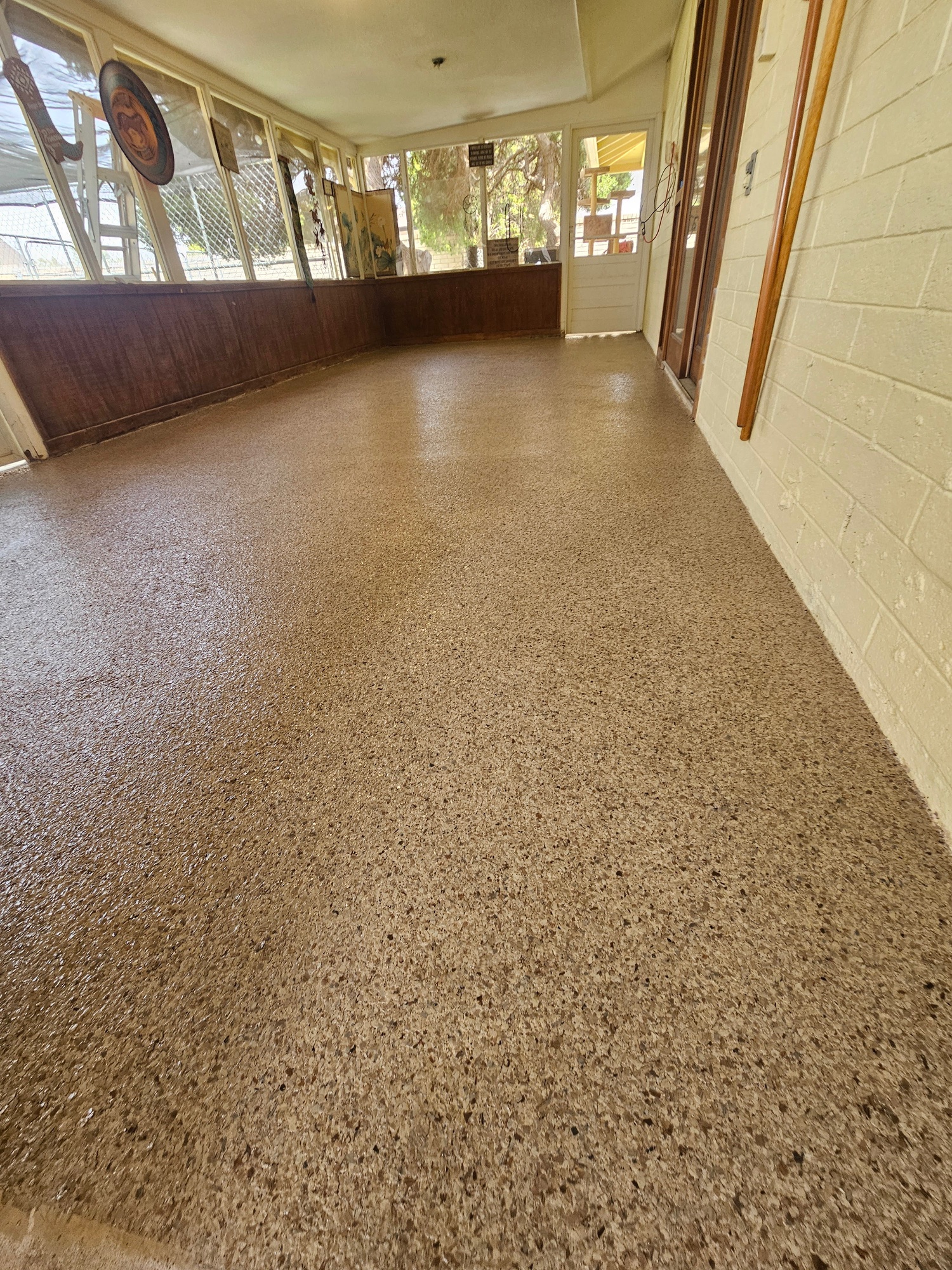Epoxy flake enclosed patio tan brown Arizona