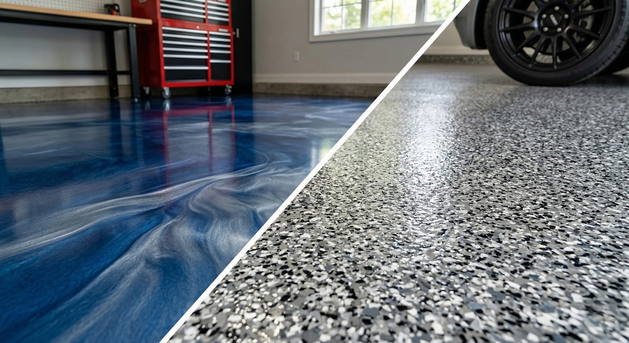Metallic vs flake epoxy floor comparison Phoenix Arizona