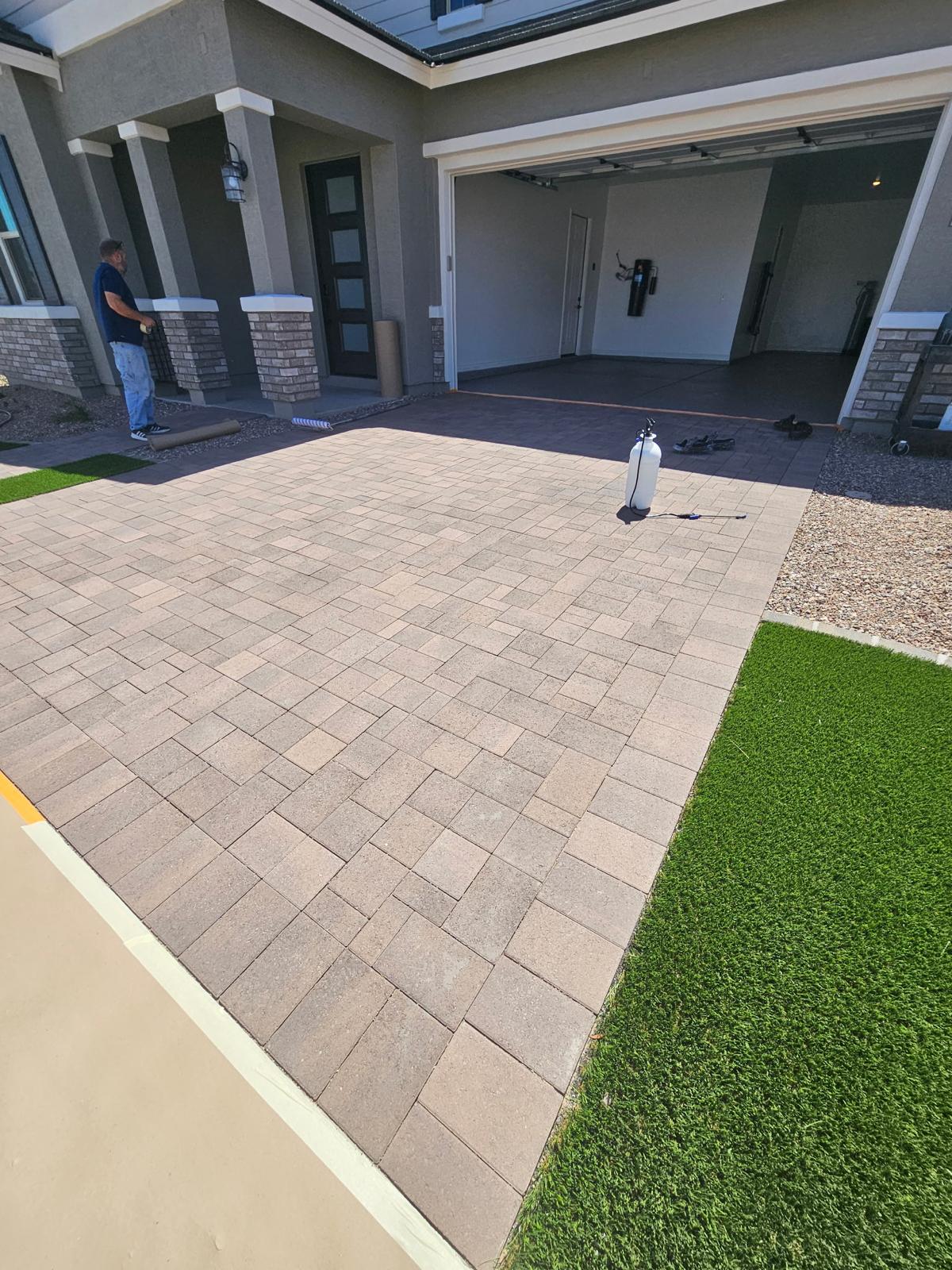Paver driveway before polyaspartic seal coating Phoenix Arizona